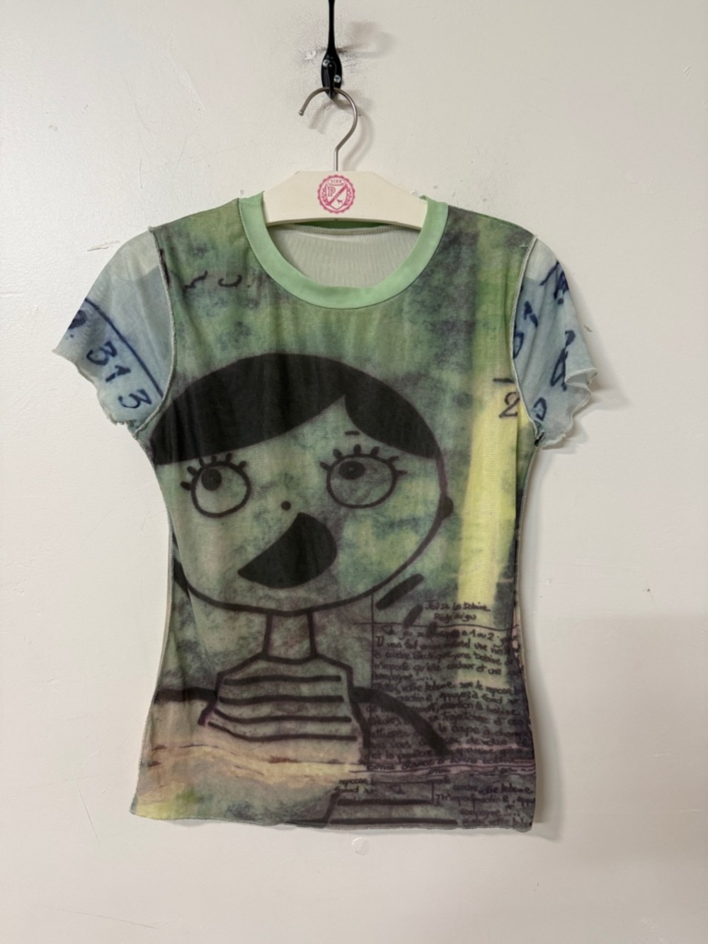 Women’s Short Sleeve Graphic Mesh Tee in Green Y2K